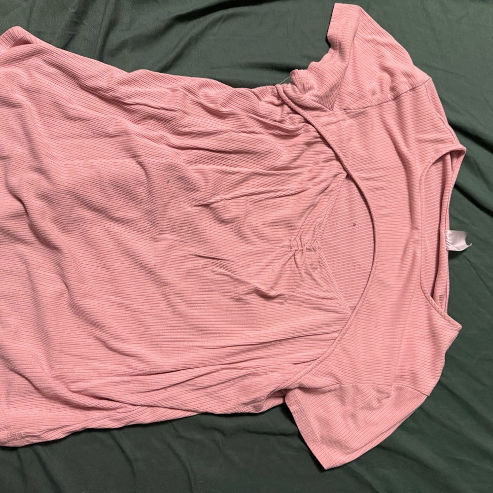 Pink Ribbed Short Sleeve Top